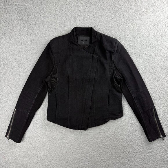 Blank NYC Jacket Womens Medium M Black Moto Asymmetrical Zip Cuff Mesh Biker - Picture 1 of 11